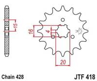 JT ZĘBATKA PRZEDNIA 416 15 KAWASAKI KX 125 '77-79', KC/KE/KH/KS/KE/KM 90/100/125/175 '77-98' (41615JT) (ŁAŃC. 428)