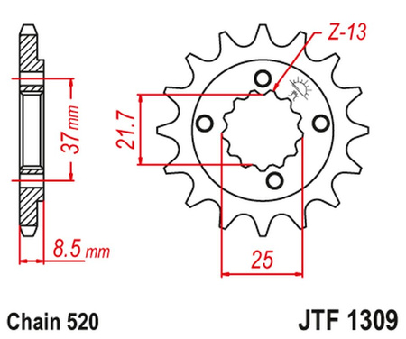 JT ZĘBATKA PRZEDNIA 350 16 HONDA XR 600R '91-'00, TRX 400EX /X '05-'14 POLARIS PREDATOR 500 '03-07' (35016JT) (ŁAŃC. 520)