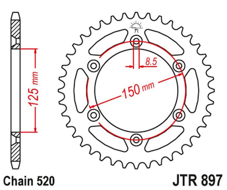 JT ZĘBATKA TYLNA 899 50 KTM EXC/SX/EXC-F 200/250/300/400/450/530 (89950JT) (ŁAŃC. 520)