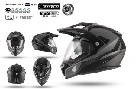 UFO 2022/10 KOLEKCJA 2023 KASK INTEGRALNY/DUAL Z DASZKIEM ARIES KOLOR CZARNY - SZARY ROZMIAR M