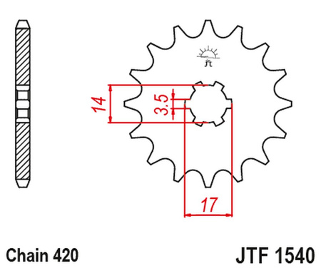 JT ZĘBATKA PRZEDNIA 504 14 KAWASAKI Z125 PRO (BR125) '17-'18 (JTF1540.14) (ŁAŃC. 420)