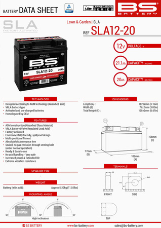 BS BATTERY AKUMULATOR SLA12-20  SLA12-18 12V 20AH