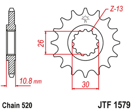 JT ZĘBATKA PRZEDNIA 579M 16 YAMAHA YZF R1 '98-21', FZ-1 '10-15' (579M16JT) (ŁAŃC. 520) KONWERSJA