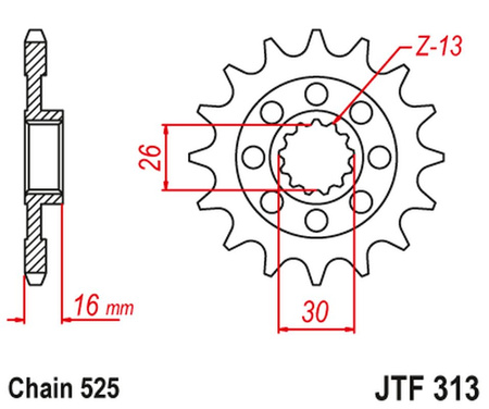 JT ZĘBATKA PRZEDNIA 344 16 HONDA VFR 750 R '88-92' (RC30) (34416JT) (ŁAŃC. 525) NA ZAMÓWIENIE