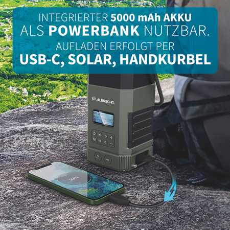 ALBRECHT DR 114 FM DAB+ RADIO KEMPINGOWE DYNAMO ZASILANIE SOLARNE LATARKA I LAMPA KEMPINGOWA ALARM POWER BANK 5000 MAH