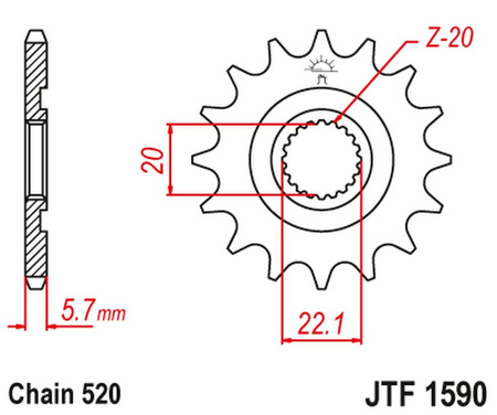 JT ZĘBATKA PRZEDNIA 2103 13 YAMAHA YZF 250 '01-'17, WR 250F '01-'17 (210313JT) (ŁAŃC. 520)
