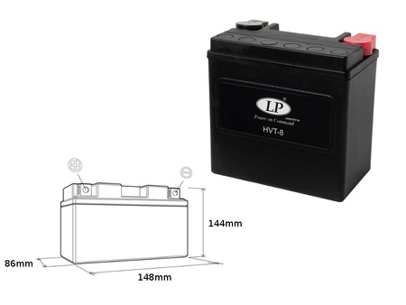 LANDPORT AKUMULATOR HVT-8 12V 14AH 148X86X144 HEAVY V-TWIN BEZOBSŁUGOWY - ZALANY (ZWIĘKSZONY PRĄD ROZRUCHOWY 220A) (LEWY +) 