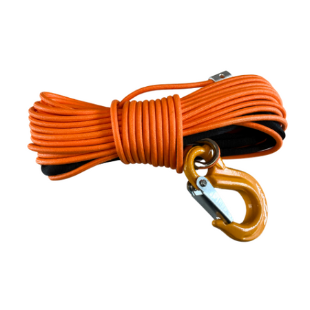 LINA SYNTETYCZNA WYCIĄGARKI QUADA W OPLOCIE Z HAKIEM 5MM 15M ATV POMARAŃCZOWA