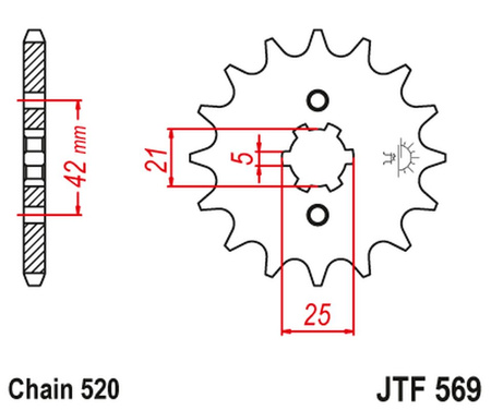 JT ZĘBATKA PRZEDNIA 569 11 YAMAHA YFM 125 GRIZZLY '04-'12, YZ 250 '77-'98, KAWASAKI KX 250 '87-'98 (56911JT) (ŁAŃC. 520)