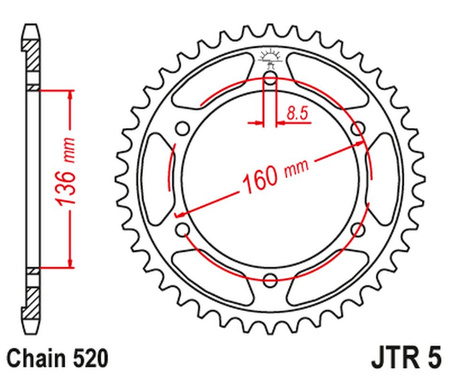 JT ZĘBATKA TYLNA 3552 47 BMW F650 APRILIA PEGASO 650 '92-'04 (JTR5.47ZBK)* (ŁAŃC. 520) KOLOR CZARNY