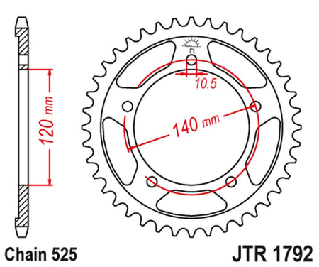 JT ZĘBATKA TYLNA 4398 45 SUZUKI GSXR 600 '01-'05, GSXR 750 '06-'10 TRIUMPH 600/650 CAYTONA '03-'05 (JTR1792.45ZBK)* (ŁAŃC. 525) KOLOR CZARNY