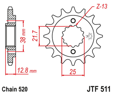 JT ZĘBATKA PRZEDNIA 511 16 KAWASAKI KLR 650 '90-'14 (51116JT) (ŁAŃC. 520)