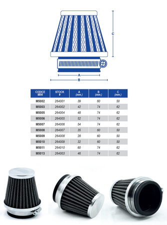 MIW (MEIWA) FILTR POWIETRZA STOŻKOWY CHROMOWANY ( 42X74X62MM ) (30)