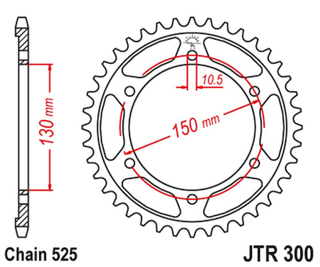 JT ZĘBATKA TYLNA 300 47 HONDA XL600V TRANSALP '87-'99, XL700V '08-'13 (30047JTZBK) (ŁAŃC. 525) KOLOR CZARNY
