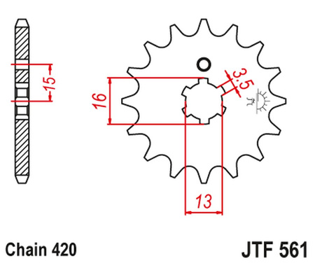 JT ZĘBATKA PRZEDNIA 415 15 YAMAHA RD 80 MX '81-82' (41515JT) (ŁAŃC. 420)