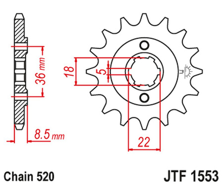 JT ZĘBATKA PRZEDNIA 2052 15 YAMAHA XT 250 TL (JAPAN) '83-84' SRX 250 '87' (205215JT) (ŁAŃC. 520) NA ZAMÓWIENIE