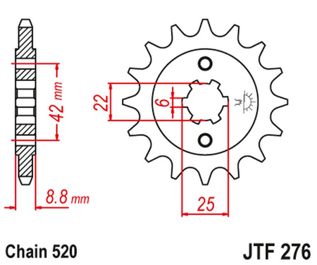JT ZĘBATKA PRZEDNIA 276 15 HONDA CB 400N '81-'83 (27615JT) (ŁAŃC. 520)