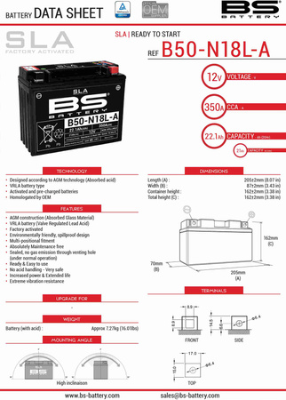 BS AKUMULATOR B50-N18L-A/A2 BEZOBSŁUGOWY ZALANY