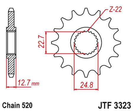 JT ZĘBATKA PRZEDNIA POLARIS 250/300/350/400/425 '89-99' (ŁAŃC. 520)