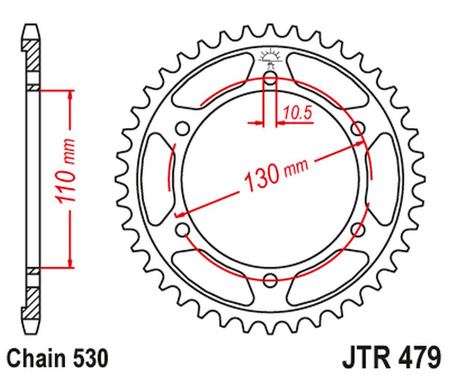 JT ZĘBATKA TYLNA 241 45 YAMAHA R1 '04-'08, FZ 1 '06-'14, R6B '06-'15 (JTR479.45ZBK)* (ŁAŃC. 530) KOLOR CZARNY