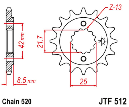 JT ZĘBATKA PRZEDNIA 525 13 KAWASAKI ZXR 400, KLE 500 '91-'96 (-1), GPZ 500S (-1) (52513JT) (ŁAŃC. 520)