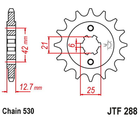 JT ZĘBATKA PRZEDNIA 288 16 HONDA CB 500 FOUR '72-'77, CB 550F/K '75-'80 (28816JT) (ŁAŃC. 530) (-1)