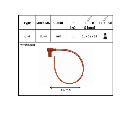 NGK FAJKA NA ŚWIECE GUMOWA KĄTOWA (90) PRZEWÓD 50 CMM KOLOR CZERWONY Z NAKRĘTKĄ (NR 8054) WODOODPORNA