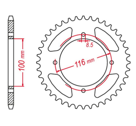 GROSSKOPF PROMOCJA ZĘBATKA TYLNA ALUMINIOWA KOLOR SREBRNY 467 51 KAWASAKI KX 80 '98-'00, KX 85 '01-'20, KX 100 '00-'21 (JTR461.51) (ŁAŃC. 420)