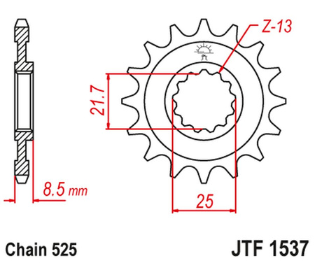 JT ZĘBATKA PRZEDNIA 2137 19 KAWASAKI ZX10R '04-'18 (213719JT) (ŁAŃC. 525)
