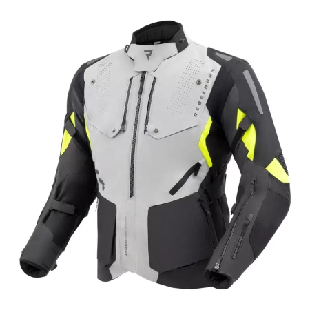 TEKSTYLNA KURTKA MOTOCYKLOWA REBELHORN HIKER IV CZARNO-SZARO-ŻÓŁTA FLUO, ROZMIAR XXL RH-TJ-HIKER-IV-27-XXL