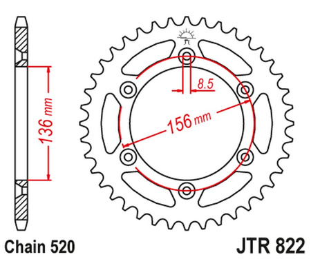 JT ZĘBATKA TYLNA 702 42 GAS GAS 400/450 SM '03-04, 450/515 SM '09, HUSQVARNA SMR 450/SM 510 '05-10, TE 630 '10-12 (70242JT) (ŁAŃC. 520)
