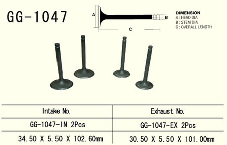 VESRAH ZAWÓR WYDECHOWY HONDA TRX 650/680 '03-'17 (2 NA POJAZD) (30,5X5,50X101,0 MM) (OEM: 14721-HN8-000,GG-HL3-A00) (1SZT.) (MADE IN JAPAN)