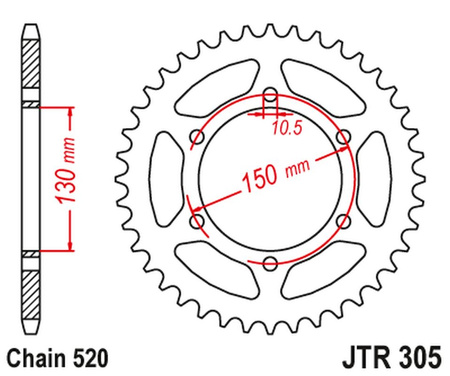 JT ZĘBATKA TYLNA 236 46 HONDA NX 650 '95-'01, YAMAHA XJ 6 '09-'15 (JTR305.46ZBK)* (ŁAŃC. 520) - PATRZ RÓWNIEŻ 430946 (JTR245/3.46) KOLOR CZARNY