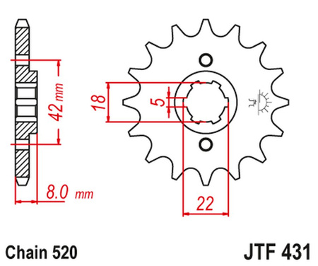 JT ZĘBATKA PRZEDNIA 431 11 SUZUKI PE 250 '78-'82, RM 250 '79-'81, RM 400 '78-'80 (43111JT) (ŁAŃC. 520)