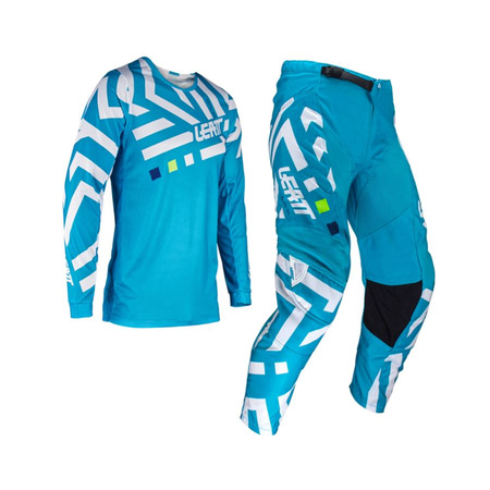 LEATT (NOWOŚĆ 2024) ZESTAW (KOMPLET) KOSZULKA + SPODNIE MOTO RIDE KIT 3.5 CYAN KOLOR NIEBIESKI/BIAŁY ROZMIAR 3XL