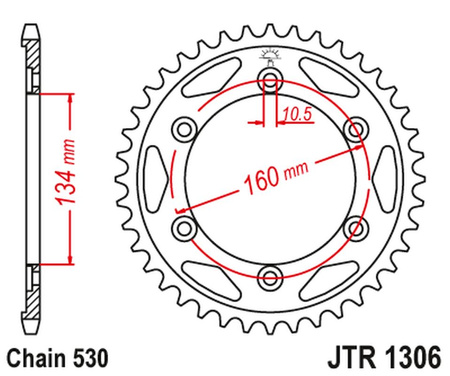 JT ZĘBATKA TYLNA 4399 42 HONDA CBR 1000RR '06-'16, CBR 900RR '00-'03 (JTR1306.42ZBK) (ŁAŃC. 530) KOLOR CZARNY