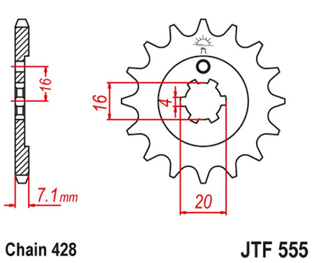 JT ZĘBATKA PRZEDNIA 555 13 YAMAHA DT 80 LC1/LC2 '83-'95, TZR 80 '92-'95 (55513JT) (ŁAŃC. 428)