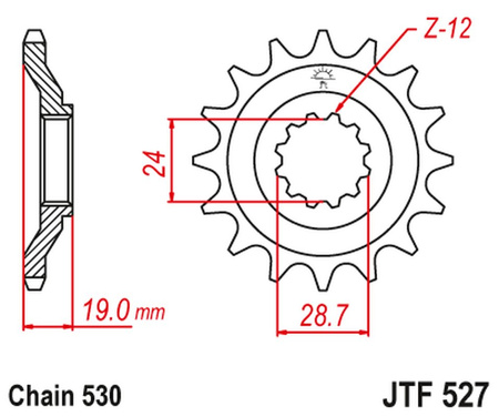 JT ZĘBATKA PRZEDNIA 532 17 KAWASAKI ZX10 '88-90' (ZX 1000 B1-B3) (53217JT) (ŁAŃC. 530)