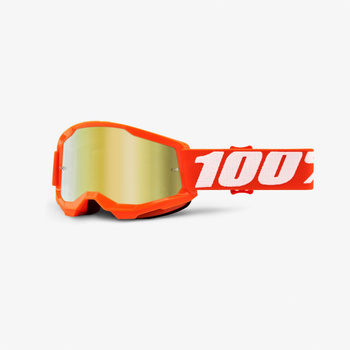 100 PROCENT (2022) FA20 STRATA 2 YOUTH GOGGLE ORANGE - MIRROR GOLD LENS - GOGLE STRATA 2 JUNIOR DZIECIĘCE KOLOR POMARAŃCZOWY/BIAŁY SZYBKA ZŁOTE LUSTRO STARY KOD: 50521-259-05