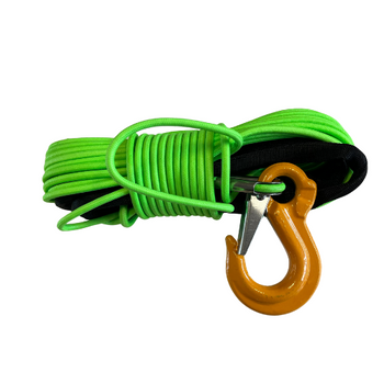LINA SYNTETYCZNA WYCIĄGARKI QUADA W OPLOCIE Z HAKIEM 5MM 15M ATV LIMONKOWA