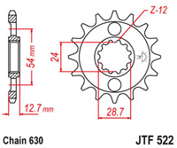 JT ZĘBATKA PRZEDNIA 522 15 KAWASAKI Z 1000 '81-83', GPZ 1100 '81-82' Z 1100 '84-86' (52215JT) (ŁAŃC. 630)