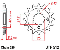 JT ZĘBATKA PRZEDNIA 525 13 KAWASAKI ZXR 400, KLE 500 '91-'96 (-1), GPZ 500S (-1) (52513JT) (ŁAŃC. 520)
