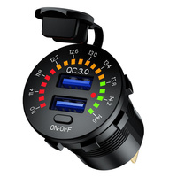 BIKETEC MOTOCYKLOWE PODWÓJNE GNIAZDO USB QC 3.0 - 36 W QUICK CHARGE Z WOLTOMIERZEM MONTAŻ NA POWIERZCHNIE PŁASKĄ (OWIEWKA, KUFER)