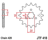 JT ZĘBATKA PRZEDNIA 416 13 KAWASAKI KX 125 '77-79', KC/KE/KH/KS/KE/KM 90/100/125/175 '77-98' (41613JT) (ŁAŃC. 428)