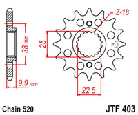 JT ZĘBATKA PRZEDNIA 2200 15 BMW G 450 X '08-11', HUSQVARNA 449/511 TC/TE/SM '11-12' (220015JT) (ŁAŃC. 520)