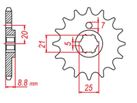 GROSSKOPF PROMOCJA ZĘBATKA PRZEDNIA 725 15 HUSQVARNA CR/WR 250 '90-'00, CR/WR 360 '92-'00, CAGIVA WMX 250 '88-'92 (JTF507.15) (+2) (BEZ OTWORU)