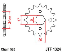 JT ZĘBATKA PRZEDNIA 2060 13 HONDA CRF 230 '03-15' TRX 200 SX FOUTRAX '86-88' '90-97' (206013JT) (ŁAŃC. 520)