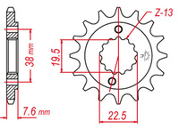 GROSSKOPF PROMOCJA ZĘBATKA PRZEDNIA 2116 13 SUZUKI LTR 450 '06-'10, LTZ 400 '03-'12, RMX 450 '10-'13, KAWASAKI KFX 400 '03-'06, HYOSUNG TE 450 (JTF1401.13) (-1) (ŁAŃC. 520)