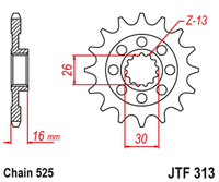 JT ZĘBATKA PRZEDNIA 344 16 HONDA VFR 750 R '88-92' (RC30) (34416JT) (ŁAŃC. 525) NA ZAMÓWIENIE