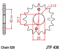 JT ZĘBATKA PRZEDNIA 438 15 SUZUKI GSX 400 F '81-'86, RG 250 GAMMA '83-'88 (43815JT) (ŁAŃC. 520) - MOŻE ZASTĄPIĆ JTF565.15 NA ZAMÓWIENIE